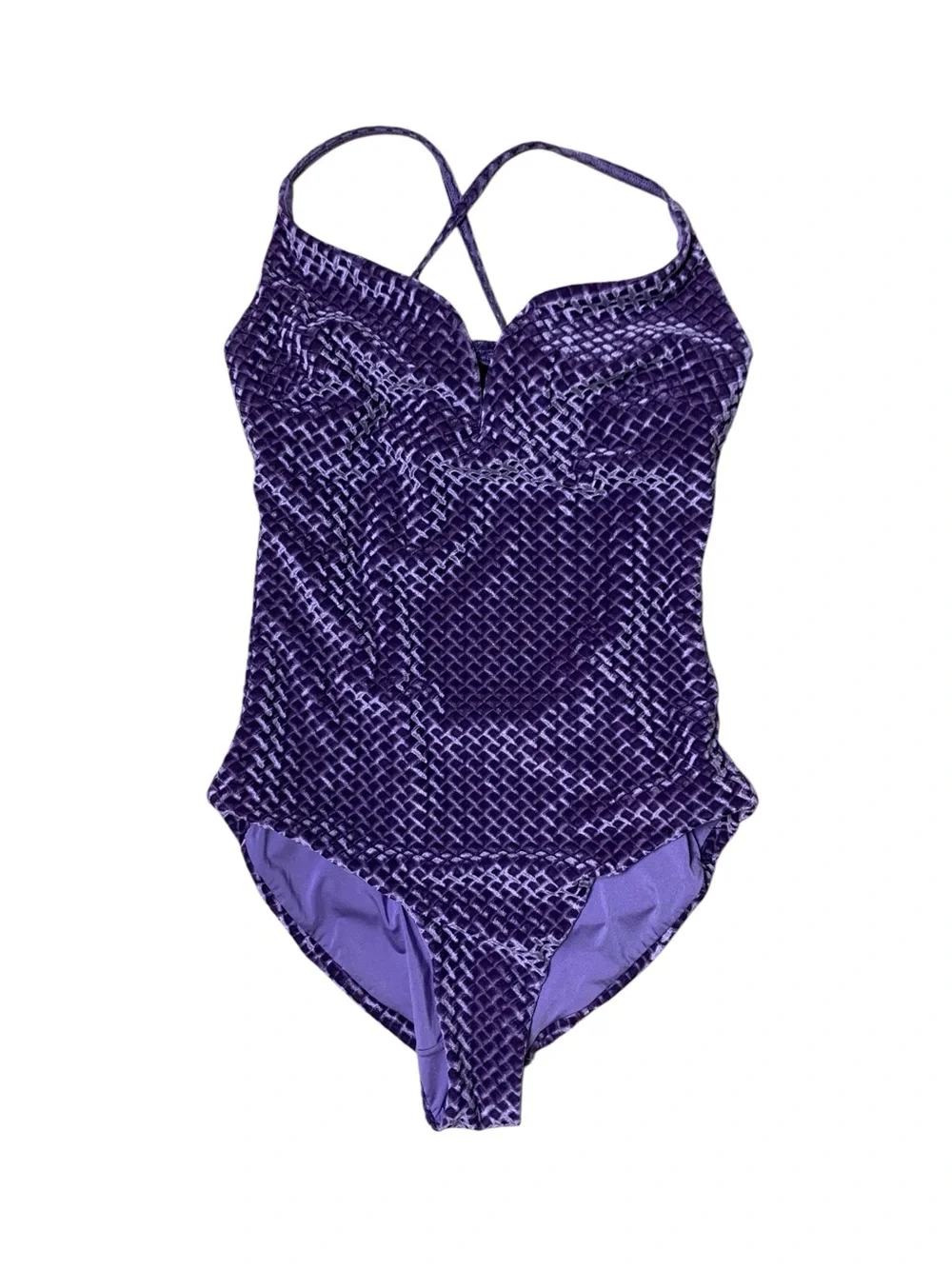 Onia Purple Velvet Textured One Piece Swimsuit Criss Cross Back XS‎